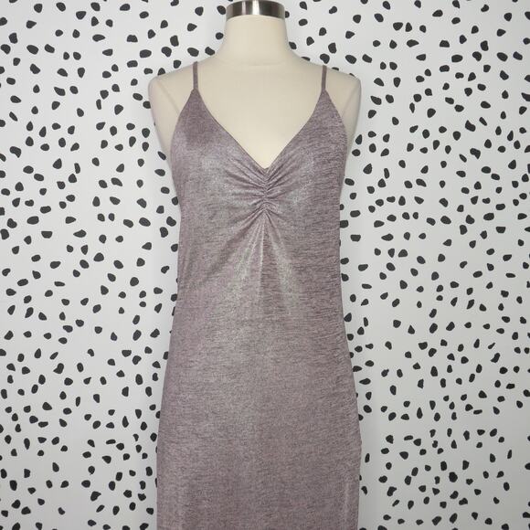David Lerner Emily Purple Metallic Knit V-Neck Midi Slip Dress - Picture 4 of 9